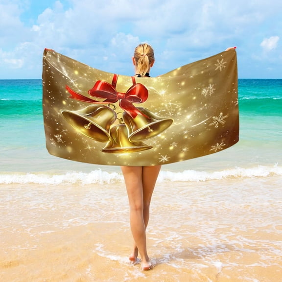Ryvnso Christmas Bells Snowflakes Oversized Beach Towel Microfiber Bath Blankets Swimming Fitness 37" x 74"