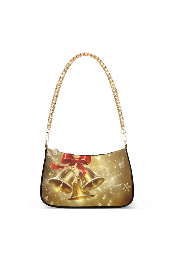Christmas Bells Snowflakes Womens Chain Shoulder Bag Tote Handbags Clutch Hobo Purse with Zipper for Travel