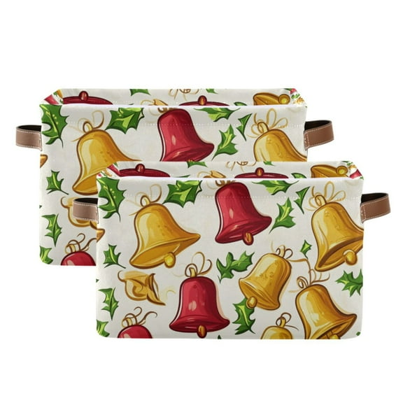 Ryvnso Christmas Bells Storage Basket Large Bin Foldable Boxes Toys Organizer 14.2x10.2x8.3in 2 PCs