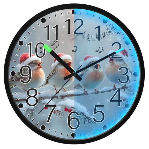 Ryvnso Christmas Birds Singing 12 Inch Night Light Wall Clock Silent Battery Operated Luminous Clocks