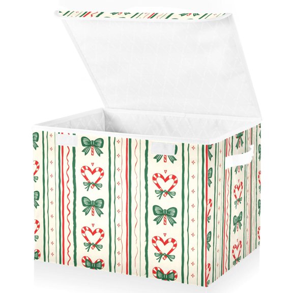 Ryvnso Christmas Bow Stripes Storage Bins Lidded Foldable Organizer Containers Baskets Cube