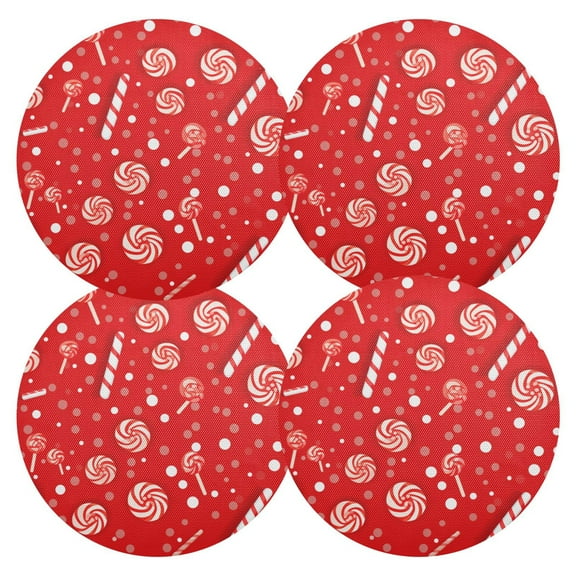 Ryvnso Christmas Candy Round Plate Mats Dining Table Placemat Set of 4 for Holiday Decoration