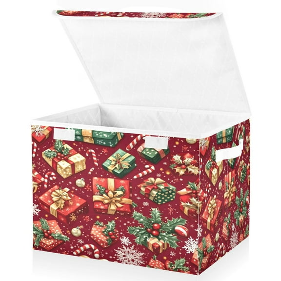 Ryvnso Christmas Candy Snowflake Large Lidded Foldable Storage Baskets Cubes Boxes Lids Bin for Home