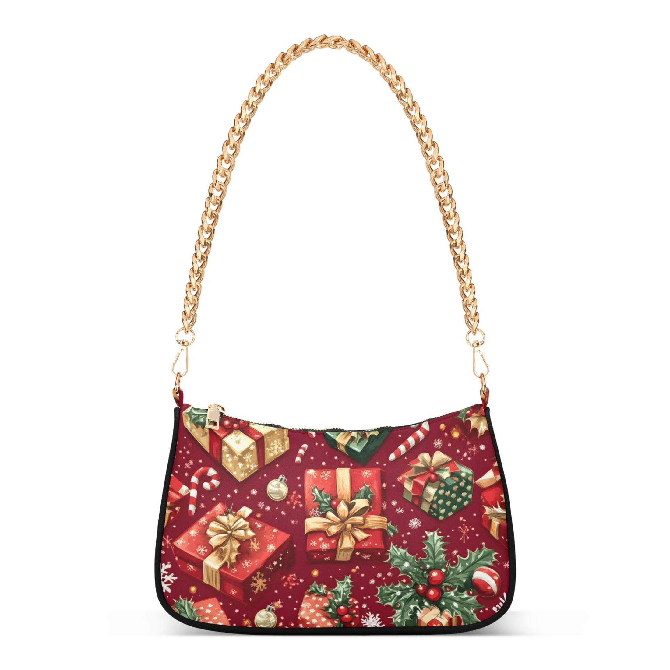 Ryvnso Christmas Candy Snowflake Womens Chain Shoulder Bag Tote Handbags Clutch Hobo Purse with Zipper for Travel