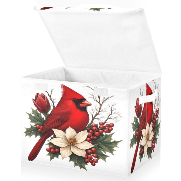 Ryvnso Christmas Cardinal Fir Berry Storage Bins Lidded Foldable Organizer Containers Baskets Cube
