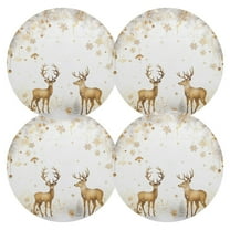 Ryvnso Christmas Deers Golden Round Plate Mats Dining Table Placemat Set of 4 for Holiday Decoration