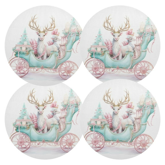 Ryvnso Christmas Deers Round Plate Mats Dining Table Placemat Set of 4 for Holiday Decoration