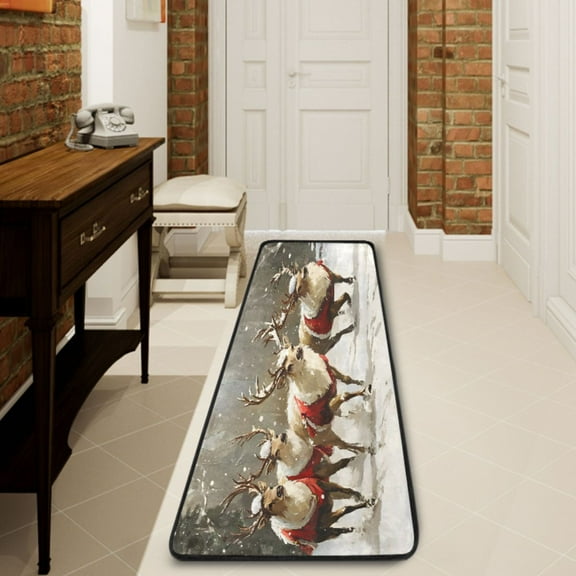 Ryvnso Christmas Deers on Winter Hallway Runner Rugs Floor Carpet Non Slip Entryway Mat 2' x 6'