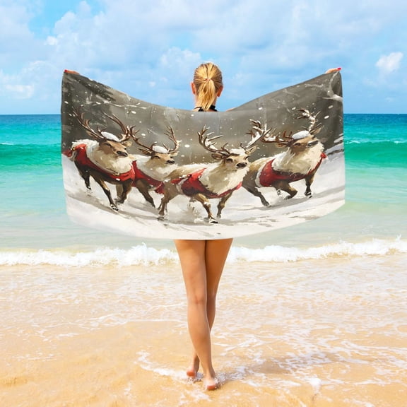 Ryvnso Christmas Deers on Winter Oversized Beach Towel Microfiber Bath Blankets Swimming Fitness 37" x 74"