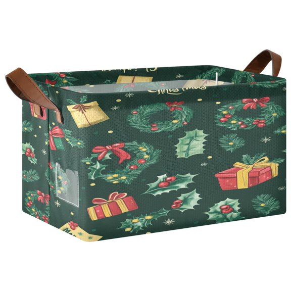 Ryvnso Christmas Elements Pattern Storage Bins Large Basket Foldable Cube Toys Organizer with Handles 1 PC