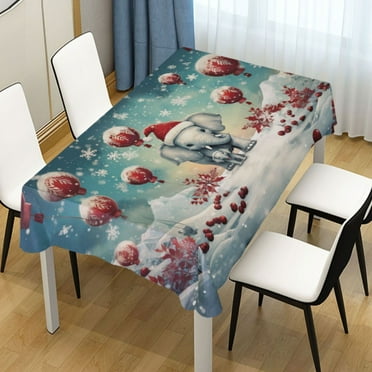 Ryvnso Christmas Elephant and Balls Rectangle Table Cloth Tablecover Dinning Tablecloth 54"x72"