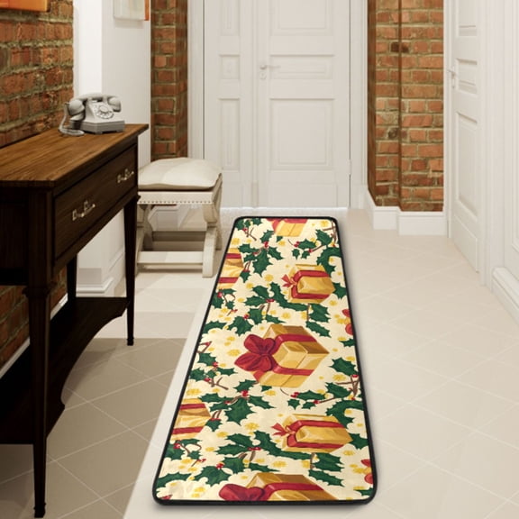 Ryvnso Christmas Gifts Leaves Hallway Runner Rugs Floor Carpet Non Slip Entryway Mat 2' x 6'