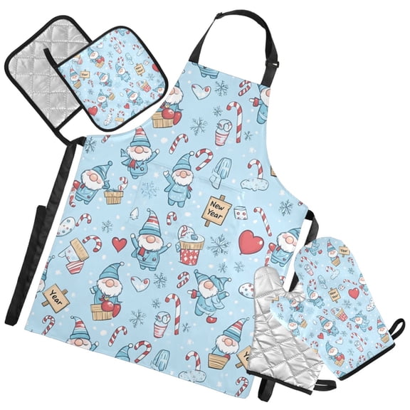 Ryvnso Christmas Gnome Collections Kitchen Apron Oven Mitts Set Pot Holders