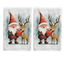 Ryvnso Christmas Gnome Deer Gift Hand Towels Set for Bathroom Cotton Face Towel Decorative 15.5x29.5 inch