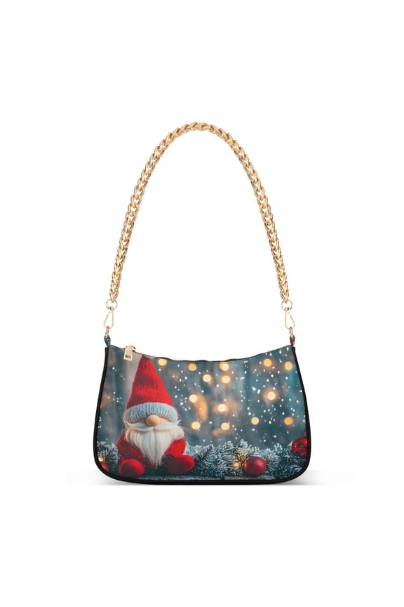 Merry Christmas Gnome Womens Chain Shoulder Bag Tote Handbags Clutch Hobo Purse with Zipper for Travel