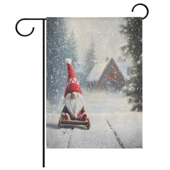 Ryvnso Christmas Gnome in Winter Garden Flag 12x18 Inch Double Sided Seasonal Yard Decoration