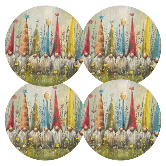 Ryvnso Christmas Gnomes Dressed Hat Round Plate Mats Dining Table Placemat Set of 4 for Holiday Decoration