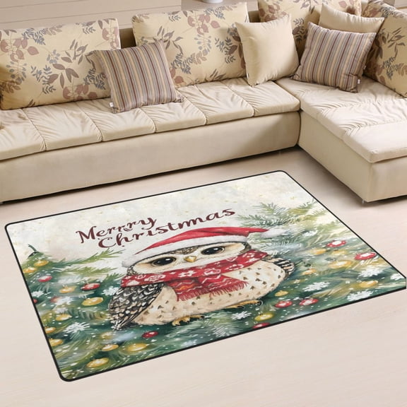 Ryvnso Christmas Greeting Owl Area Floor Mat Non-Slip Carpet Soft Rugs Doormats 31" x 20"