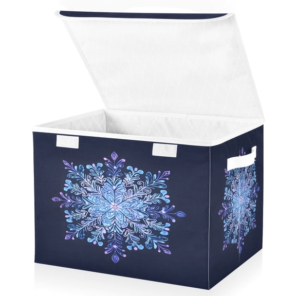 Ryvnso Christmas Hand Draw Snowflake Large Lidded Foldable Storage Baskets Cubes Boxes Lids Bin for Home