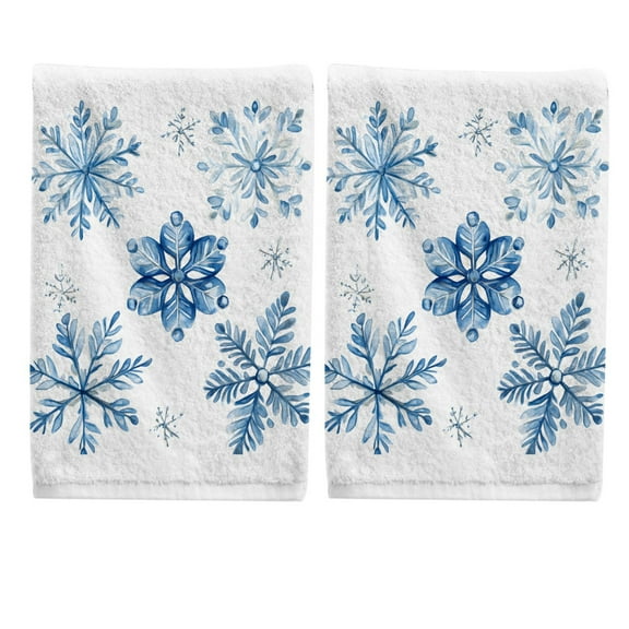 Ryvnso Christmas Hand Draw Snowflakes Hand Towels Set for Bathroom Cotton Face Towel Decorative 15.5x29.5 inch