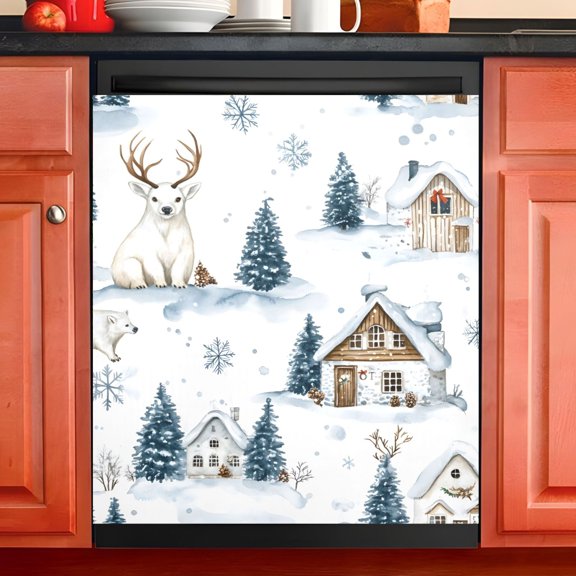Ryvnso Christmas House Landscape Dishwasher Magnetic Refrigerator Magnet Cover Kitchen Home Decorative 23"x26"