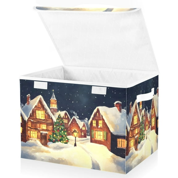 Ryvnso Christmas Houses Winter Large Lidded Foldable Storage Baskets Cubes Boxes Lids Bin for Home