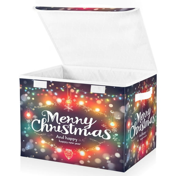 Ryvnso Christmas Lights Atmosphere Large Lidded Foldable Storage Baskets Cubes Boxes Lids Bin for Home