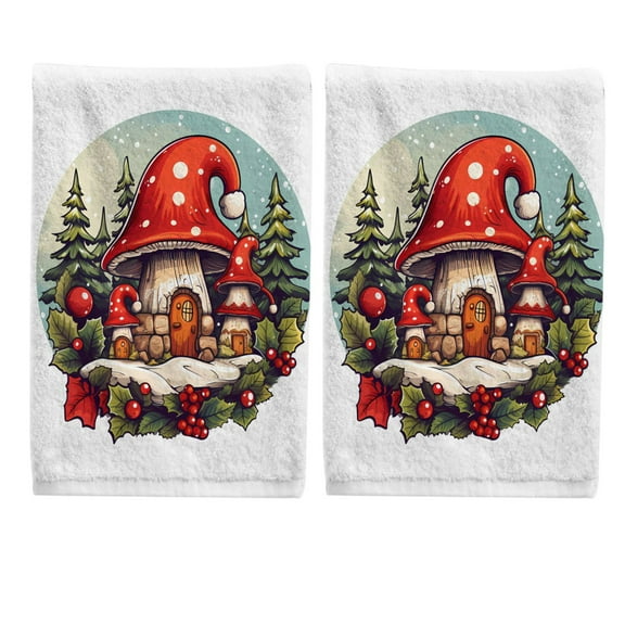 Ryvnso Christmas Mushrooms Hand Towels Set for Bathroom Cotton Face Towel Decorative 15.5x29.5 inch