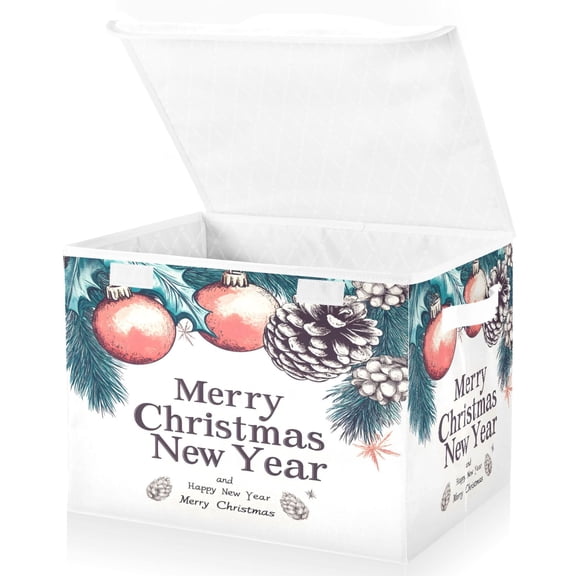 Ryvnso Christmas Pine Cones Large Lidded Foldable Storage Baskets Cubes Boxes Lids Bin for Home
