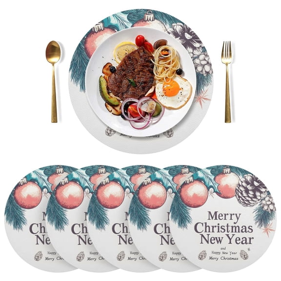 Ryvnso Christmas Pine Cones Round Plate Mats Dining Table Placemat Set of 6 for Holiday Decoration