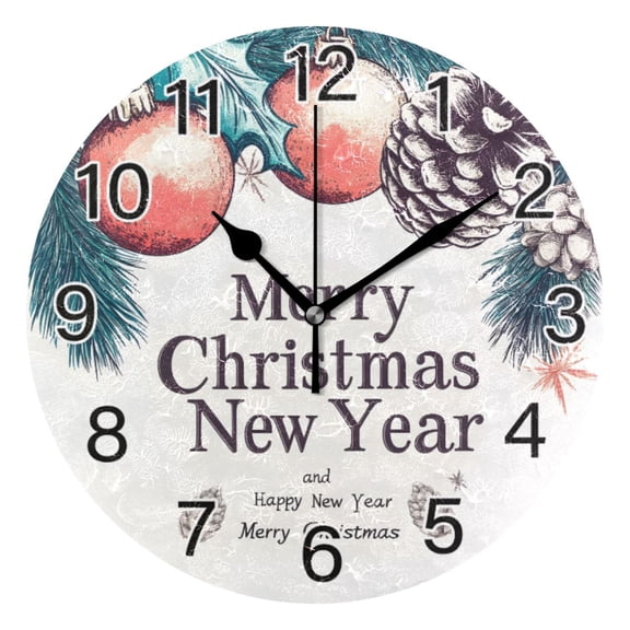 Ryvnso Christmas Pine Cones Wall Clock Non Ticking Silent Kitchen Clock Battery Operated Clocks 10 inch