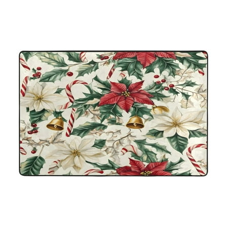 Ryvnso Christmas Poinsettia Flowers Area Floor Mats Large Nursery Rugs Non-Slip Carpets Doormat 36" x 24"