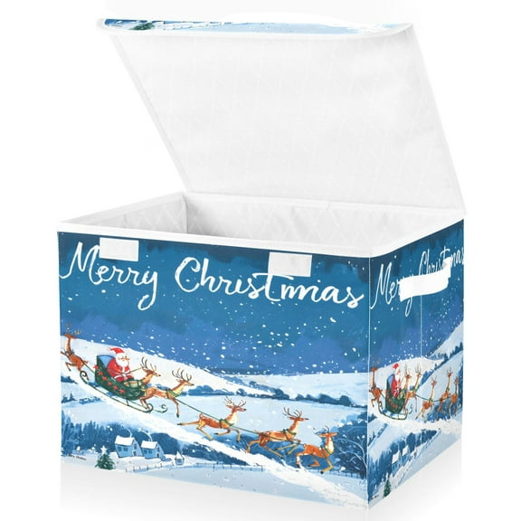 Ryvnso Christmas Santa Claus Deers Large Lidded Foldable Storage Baskets Cubes Boxes Lids Bin for Home