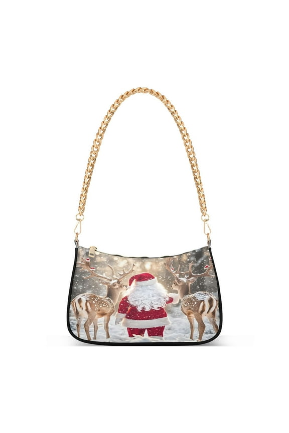 Christmas Santa Claus Deers Womens Chain Shoulder Bag Tote Handbags Clutch Hobo Purse with Zipper for Travel