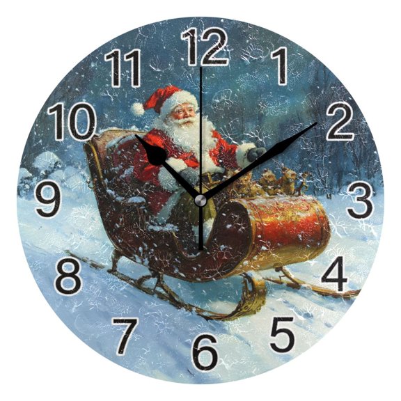 Ryvnso Christmas Santa Claus Wall Clock Non Ticking Silent Kitchen Clock Battery Operated Clocks 10 inch