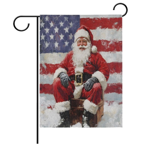 Ryvnso Christmas Santa Claus and Flag Pattern Garden Flag 12x18 Inch Double Sided Seasonal Yard Decoration