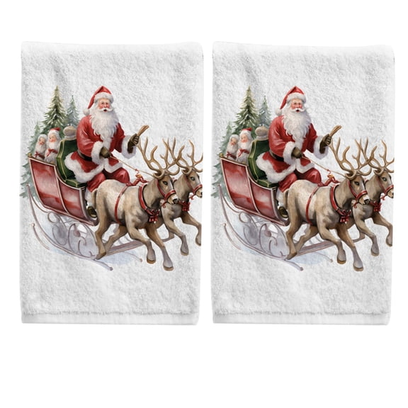 Ryvnso Christmas Santa Claus with Deers Hand Towels Set for Bathroom Cotton Face Towel Decorative 15.5x29.5 inch