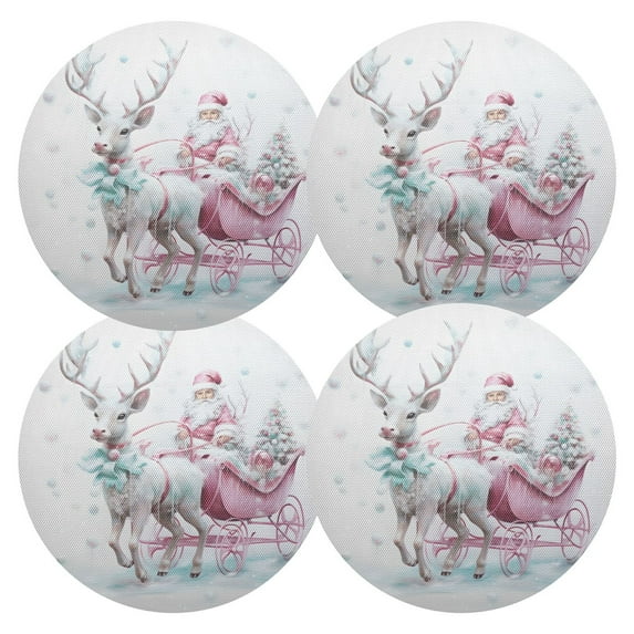 Ryvnso Christmas Santa and Deer Round Plate Mats Dining Table Placemat Set of 4 for Holiday Decoration