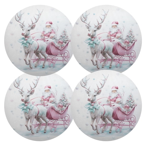 Ryvnso Christmas Santa and Deer Round Plate Mats Dining Table Placemat Set of 4 for Holiday Decoration