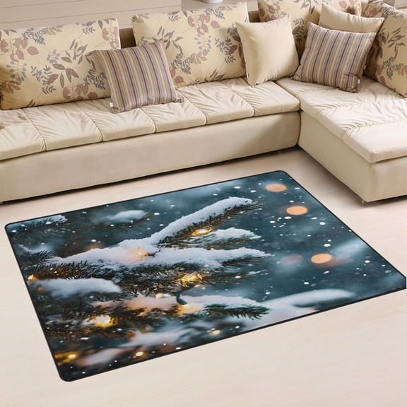 Ryvnso Christmas Snow and Light Area Floor Mat Non-Slip Carpet Soft Rugs Doormats 31" x 20"