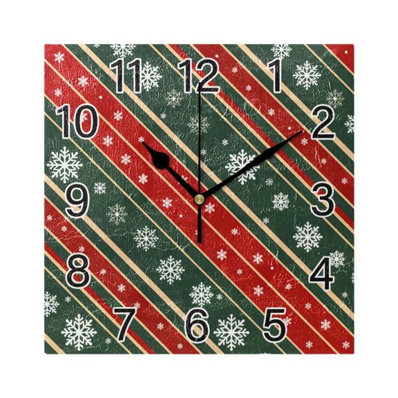 Ryvnso Christmas Snowflake Pattern Wall Clock Square Silent Non-Ticking Battery Operated 7.78"