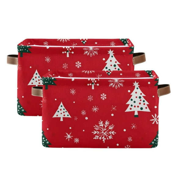 Ryvnso Christmas Snowflake Trees Storage Basket Large Bin Foldable Boxes Toys Organizer 14.2x10.2x8.3in 2 PCs