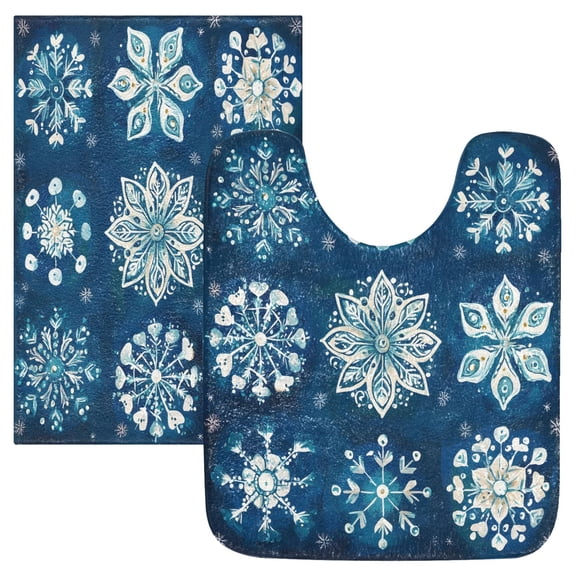 Ryvnso Christmas Snowflakes Bathroom Shaggy Rugs Toilet Mat Soft Contour Rug