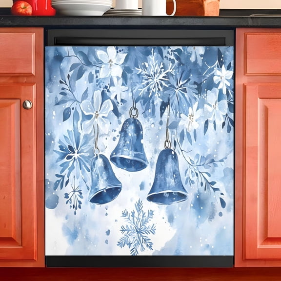 Ryvnso Christmas Snowflakes Bells Dishwasher Magnetic Refrigerator Magnet Cover Kitchen Home Decorative 23"x26"