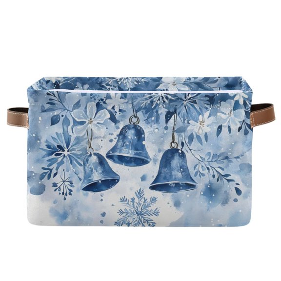 Ryvnso Christmas Snowflakes Bells Storage Basket Large Bin Foldable Boxes Toys Organizer 14.2x10.2x8.3in 1 PC