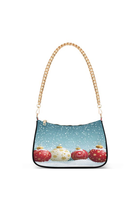 Christmas Snowflakes Bells Womens Chain Shoulder Bag Tote Handbags Clutch Hobo Purse with Zipper for Travel