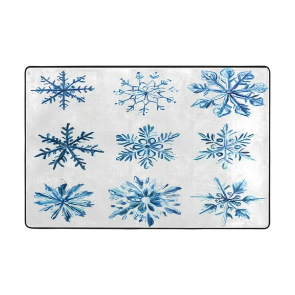 Ryvnso Christmas Snowflakes Blue Area Floor Mats Large Nursery Rugs Non-Slip Carpets Doormat 36" x 24"
