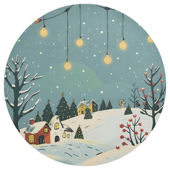 Ryvnso Christmas Snowflakes Winter Landscape Round Plate Mats Dining Table Placemat 1 Piece for Holiday Decoration