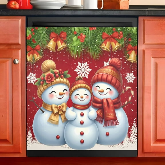 Ryvnso Christmas Snowman Bell Snowflake Dishwasher Magnetic Refrigerator Magnet Cover Kitchen Home Decorative 23"x26"