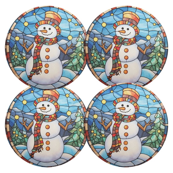 Ryvnso Christmas Snowman Round Plate Mats Dining Table Placemat Set of 4 for Holiday Decoration